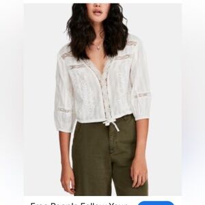 Free People White Lace-Trim Cropped Peasant Blouse